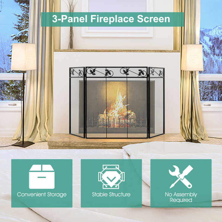 3-Panel Fireplace Screen Decor Cover with Exquisite PatternCostway Gallery View 3 of 10